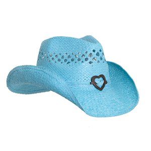 Turquoise Cute Toyo Straw Boho Cowboy Hat W/shapeable Brim And Heart Design😇
